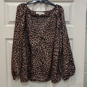 LOFT Animal Print Blouse in Brown and Black